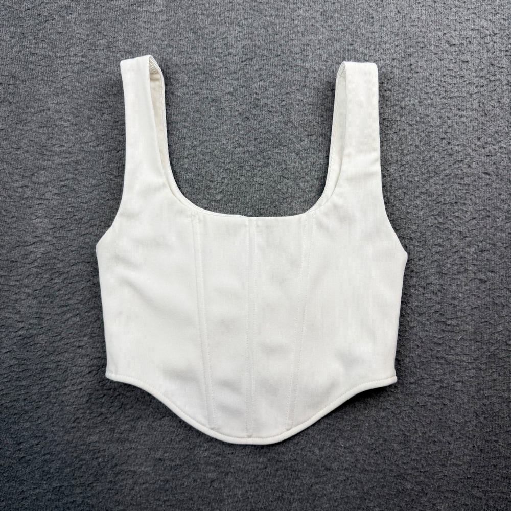 American Threads Corset Top Women's‎ Medium White Ribbed Zip Back Sleeveless